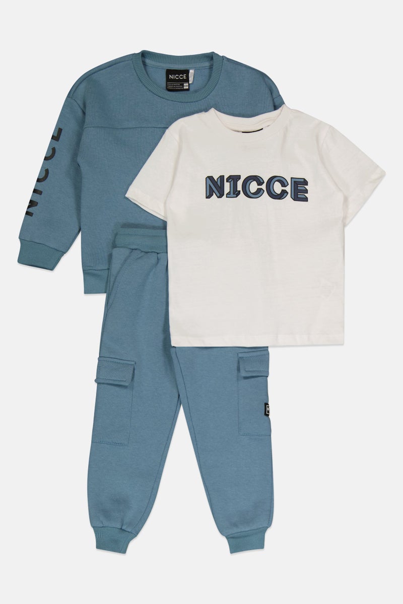 Nicce Toddlers Boy 3 Pieces Brand Logo Sweatshirt , T-Shirt And Jogger Pants, Multicolor - Image 4